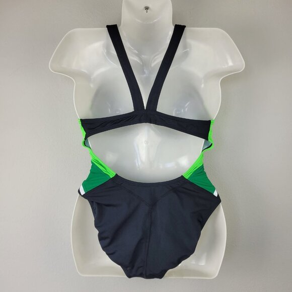 Nike Swim Woman’s Poly Team Splice Cut-Out Tank Swimsuit black green size 10 - Picture 11 of 13